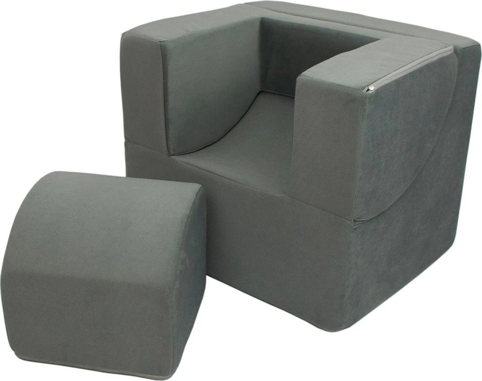 Karrige e palosshme për fëmijë, Vell, shkumë poliuretani, 2‑në‑1 karrige + kub, mbështetëse krahu palosëse, mbulesë e heqshme, gri