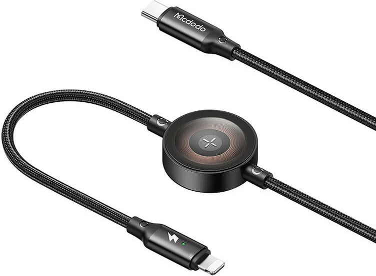 Kabllo 2-në-1 Mcdodo CA-5680, USB-C në Lightning + karikues për Apple Watch, 36W, 1.5m, e zezë