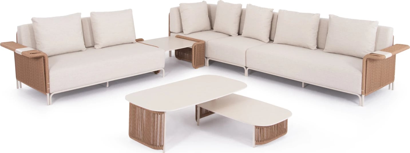 Set lounge për jashtë, 6 pjesë, AURORA, alumin ngjyrë fildishi, thurje bezhë, gur sintetik, CD6170