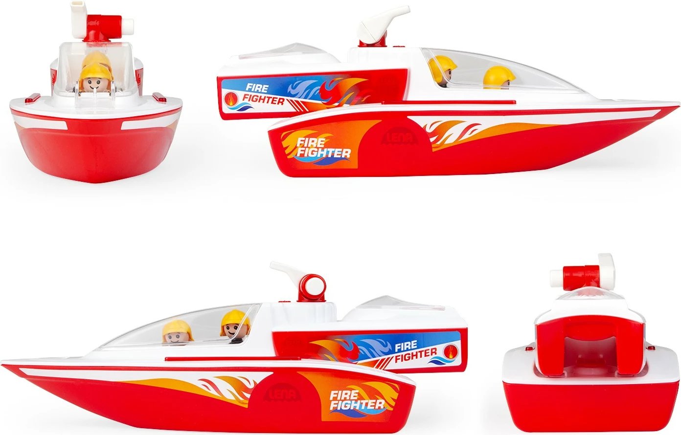 Set lodrash varkë zjarrfikëse Lena Boazz me katamaran, 2 figurina, kuqe/bardhë