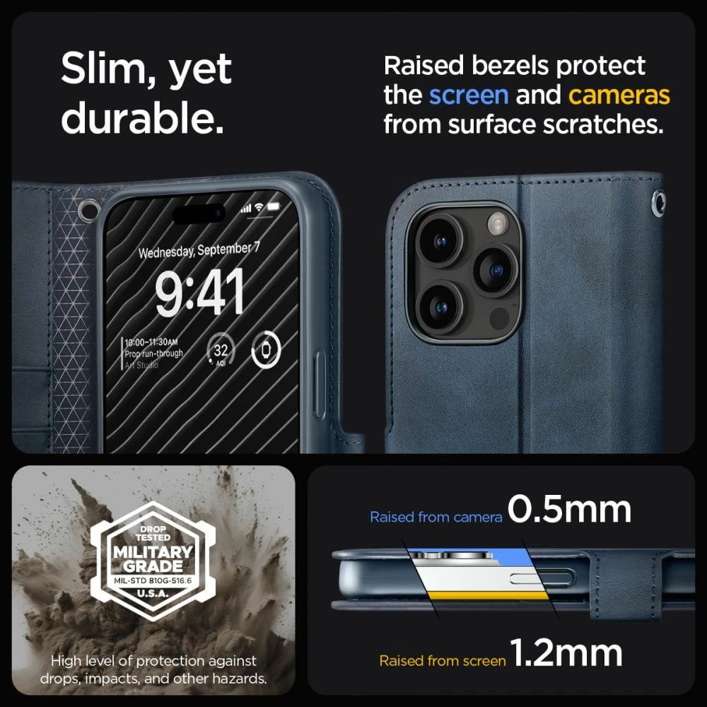 Mbështjellës Spigen Wallet S Pro për iPhone 15 Pro, me portofol, Blu