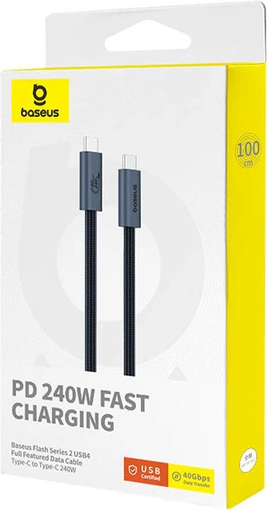 Kabllo USB-C në USB-C Baseus Flash 2, 1m, 240W, e zezë Kabllo USB-C në USB-C Baseus Flash 2, 1m, 240W, e zezë