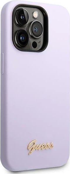 Mbështjellës Guess GUHCP14XSLSMU për iPhone 14 Pro Max 6.7", silikon, Vintage Gold Logo, vjollcë