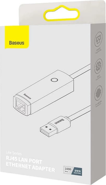 Adapter rrjeti Baseus Lite Series WKQX000113, USB në RJ45, 1000 Mbps, Gri