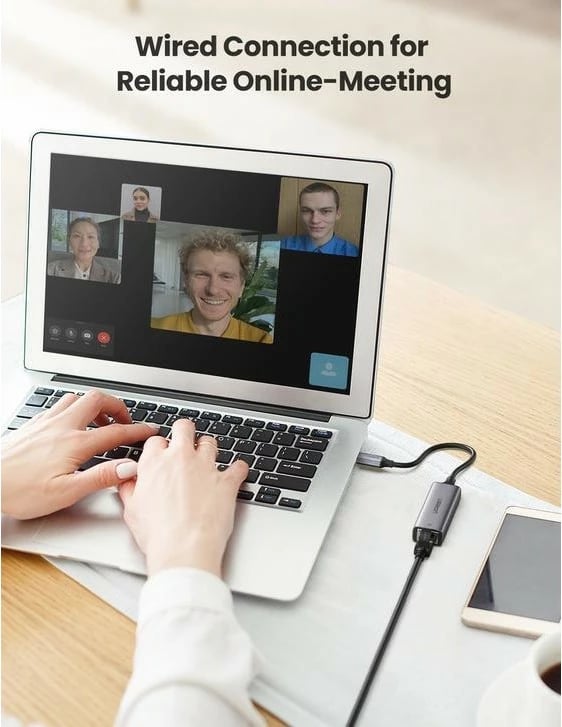 Adapter USB-C në Gigabit Ethernet Ugreen, 3.1 GEN1, për PC/Laptop, argjendtë