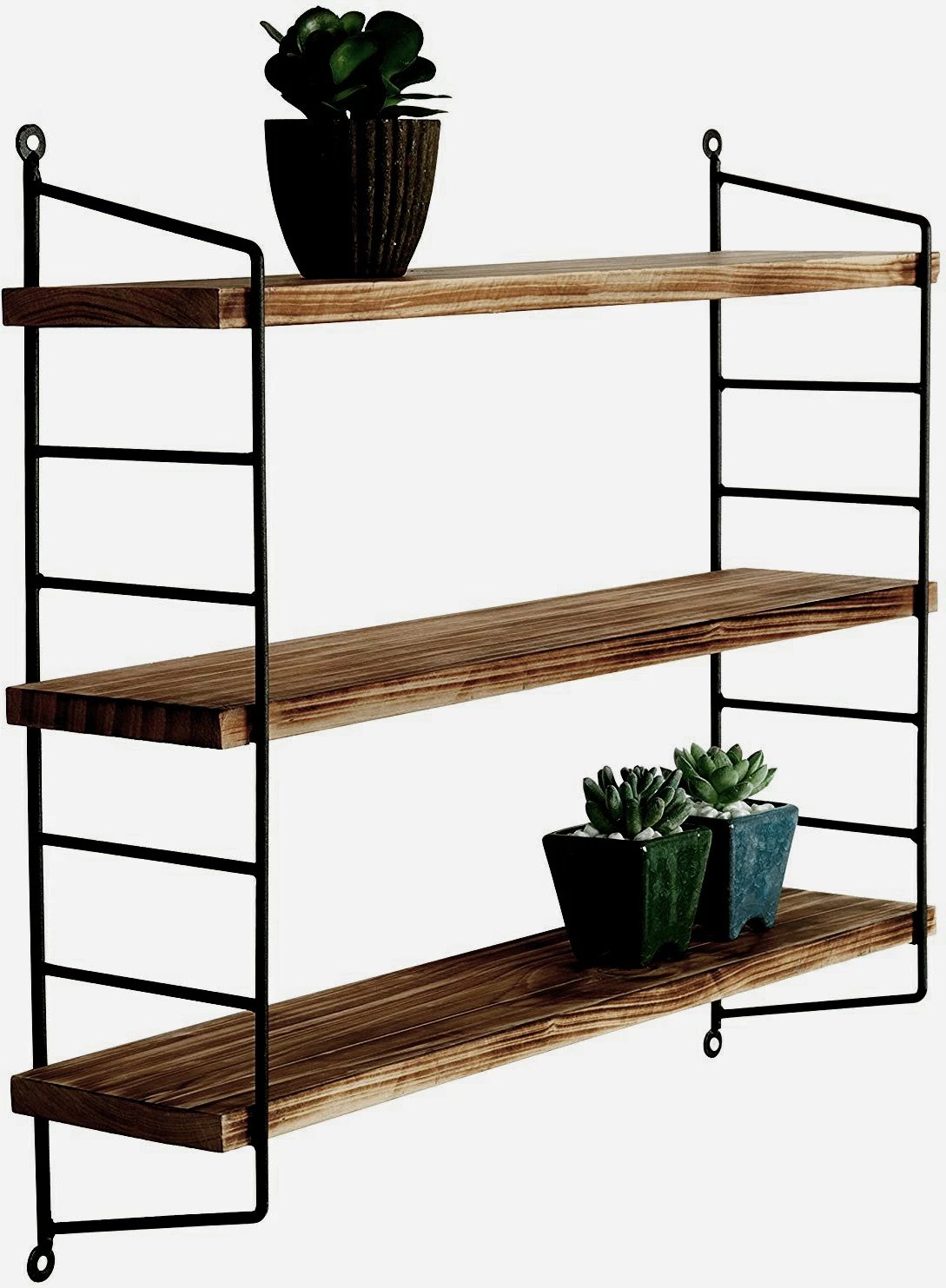 Raft dekorativ prej druri për mur, ngjyrë e zezë dhe arre, Hanah Home, Wr088