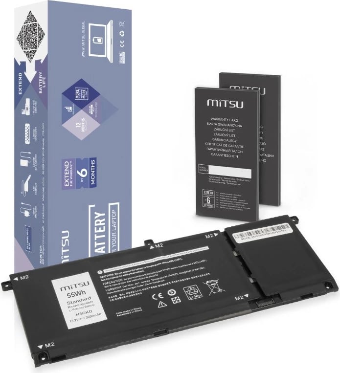 Bateri laptop Mitsu H5CKD për Dell Inspiron 5400/5401/5402/5406/5501/5508, 3600 mAh (55 Wh), 15.2V