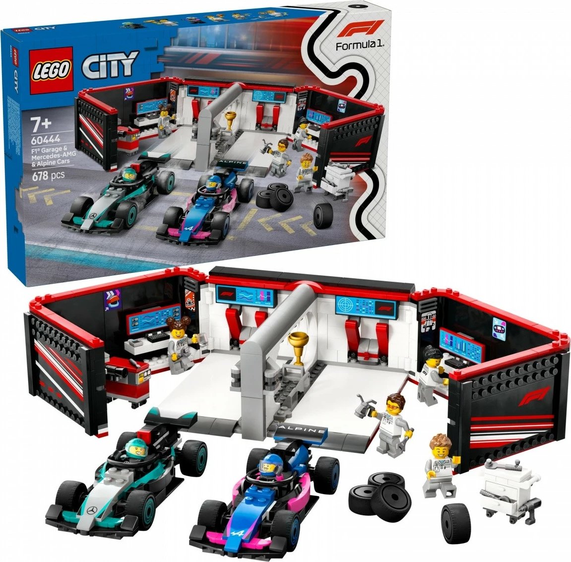 Set ndërtimi LEGO City 60444, F1 Garage & Mercedes-AMG dhe Alpine Race Cars, 678 pjesë