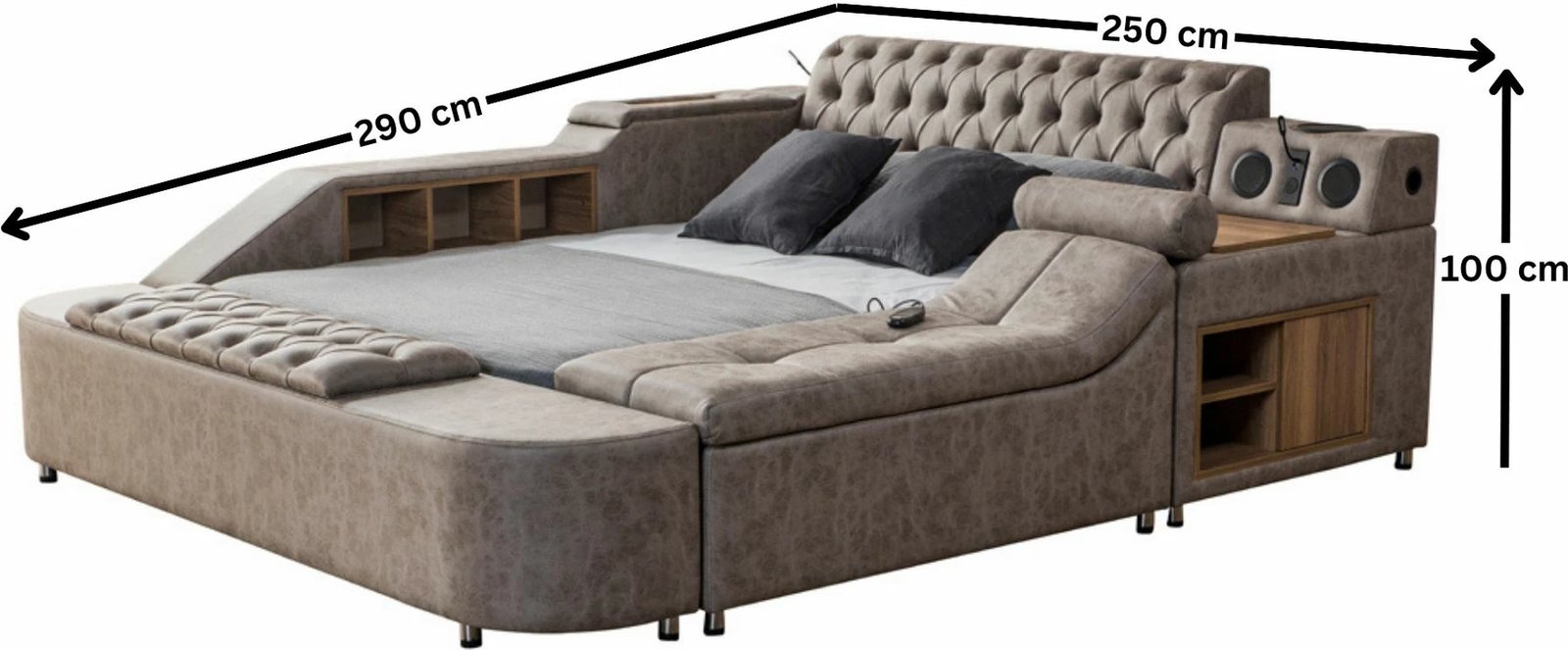 Krevat dopio smart, ngjyrë kafe, Skye Decor, me masazh, USB, audio