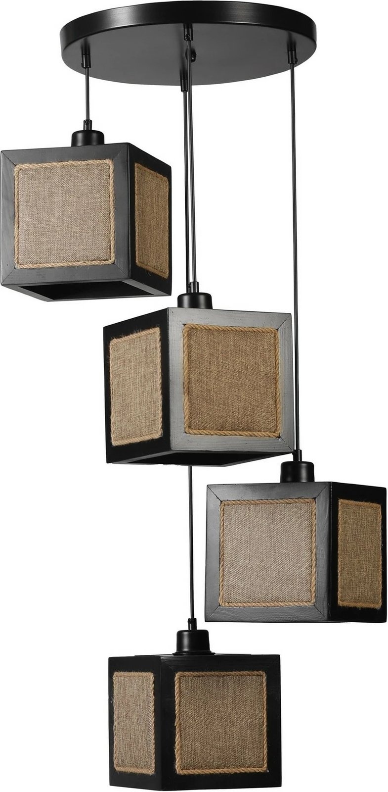 Llambë tavani Opviq, dru bredhi, 4 drita, ngjyrë e zezë dhe ratan, 70cm