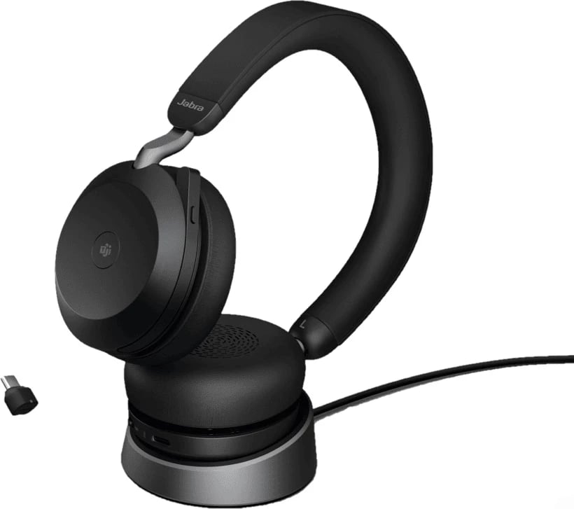 Kufje me mikrofon Jabra Evolve2 75 27599-999-889 wireless Bluetooth me qëndrim karikues dhe USB dongle, e zezë