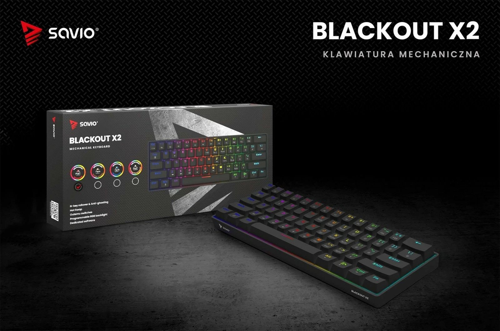 Tastierë mekanike Savio Blackout X2, OUTEMU Red, 60%, me ndriçim ARGB, e zezë