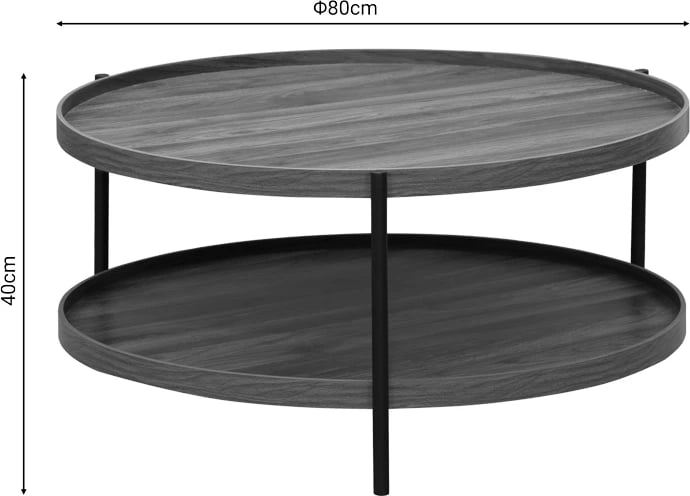 Tavolinë kafeje Portogie mdf arre - metal i zi D80x40cm