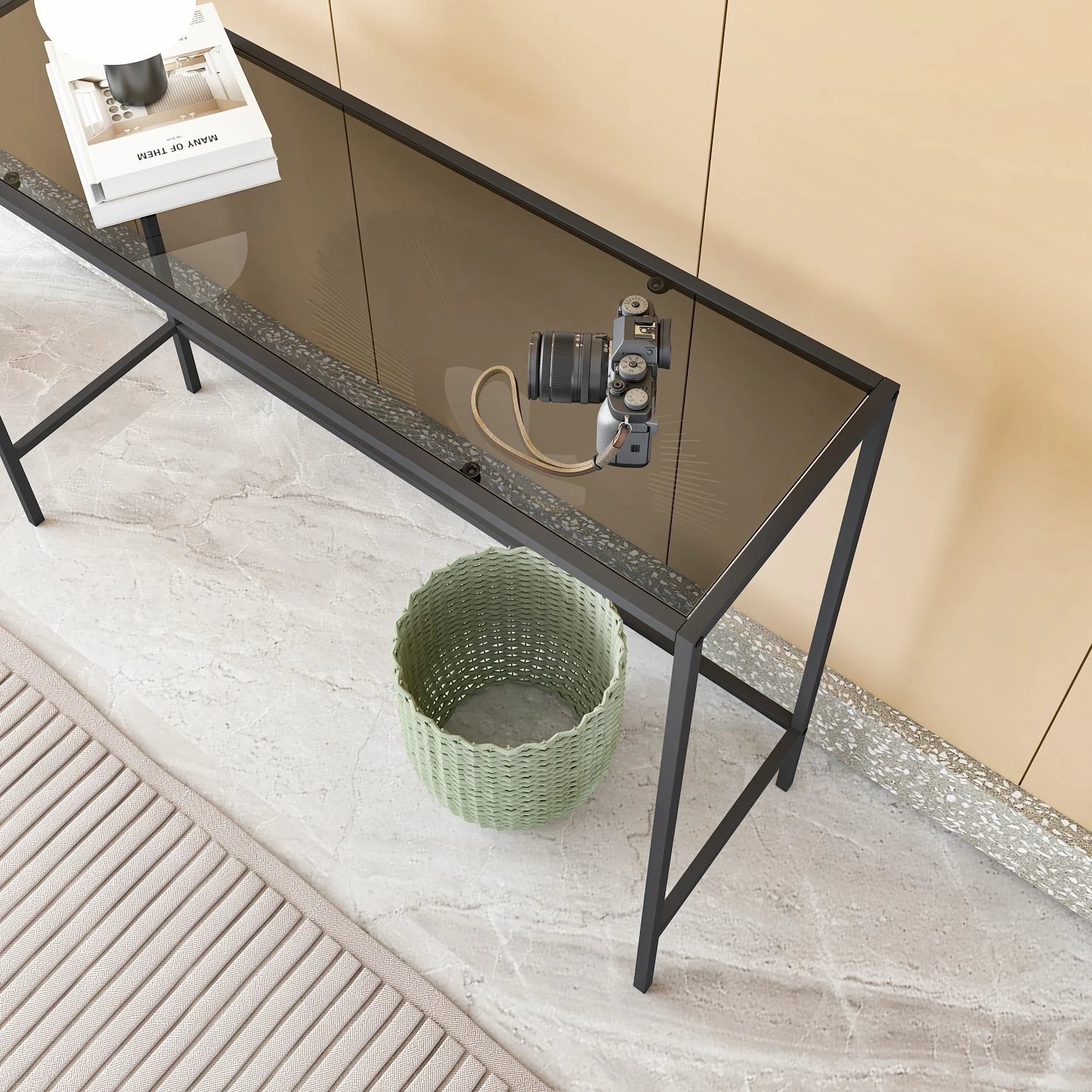 Komodë Hanah Home, xham i tymosur, e zezë, fume