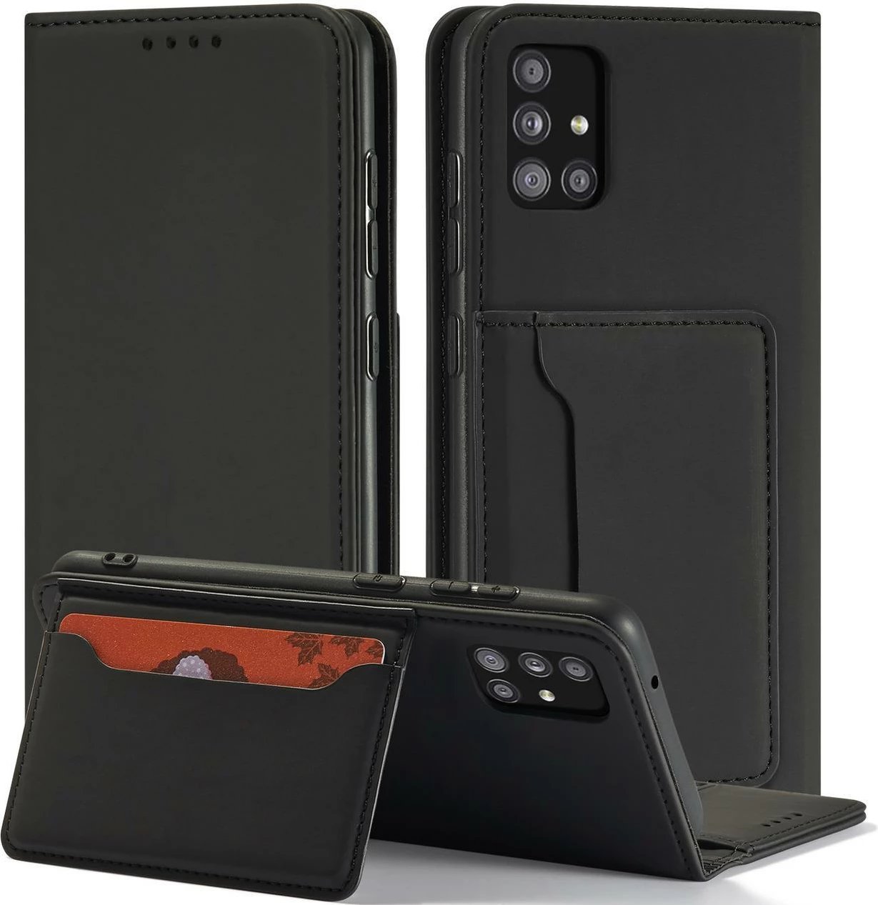 Mbështjellës magnetik për telefon Hurtel për Samsung Galaxy A13 5G, me xhepa për kartela, i zi