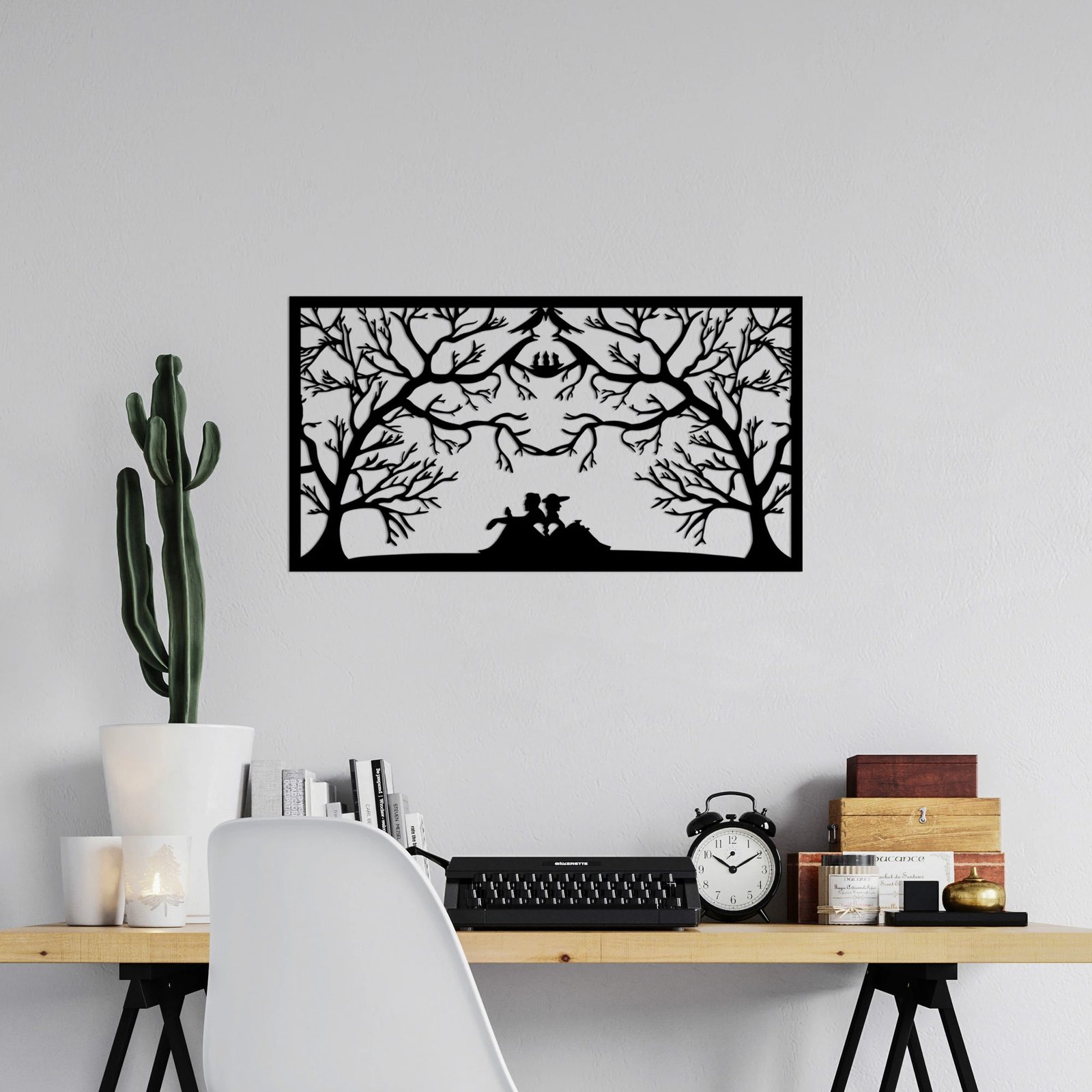 Aksesor dekorativ metalik për mur, folé zogjsh, të dashuruar, ngjyrë e zezë, 37x70cm