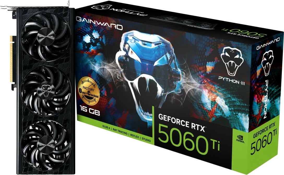 Kartelë grafike Gainward RTX 5060 Ti Phyton III OC 16GB GDDR7, 3 fan