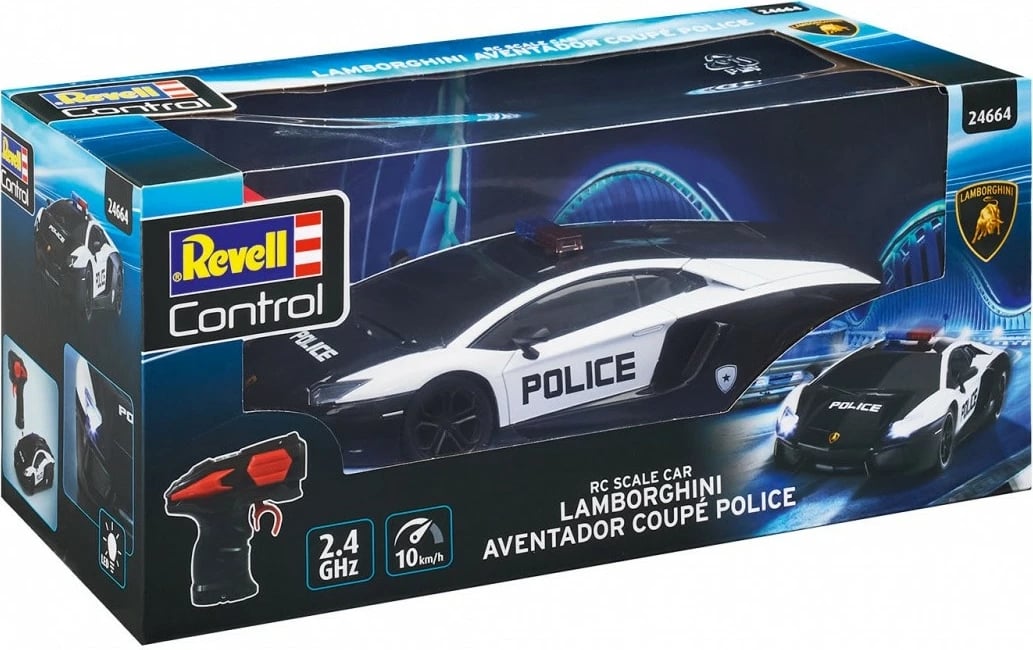 Veture lodër me telekomandë Revell RC Lamborghini Aventador Police, 1:24, zi/bardhë