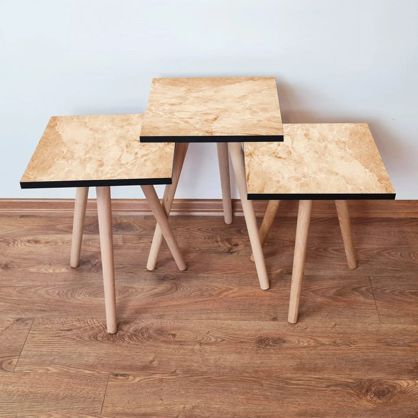 Set tavolinash ndihmëse, 3 copë, ngjyrë bezhë, Skye Decor, 3Shp254