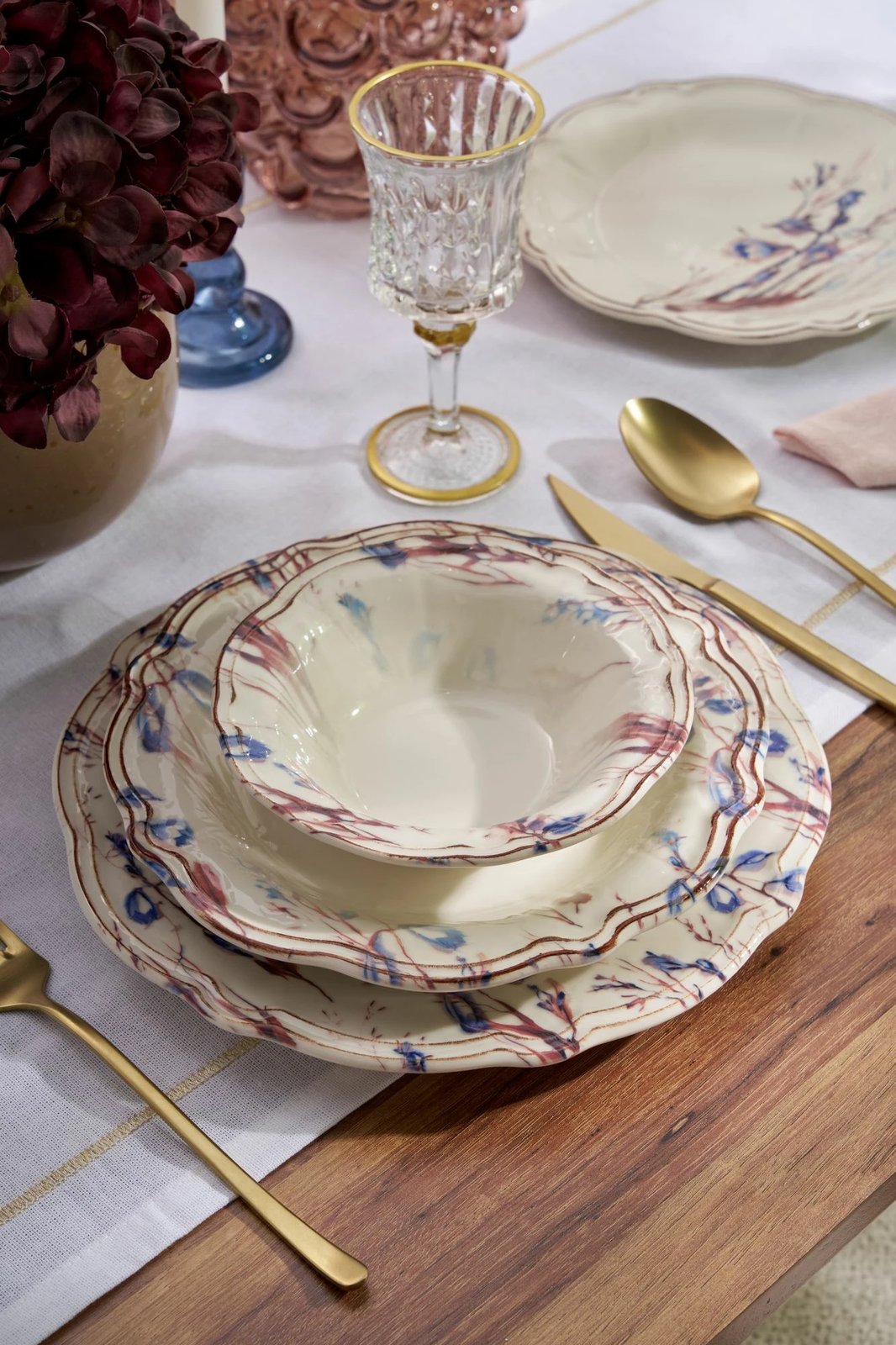 Set enësh për drekë (24 copë), Hermia Concept, ngjyrë blu rustika