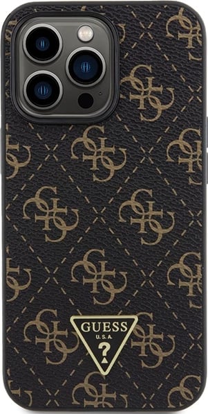 Mbështjellës Guess 4G Triangle Metal Logo për iPhone 14 Pro, i zi