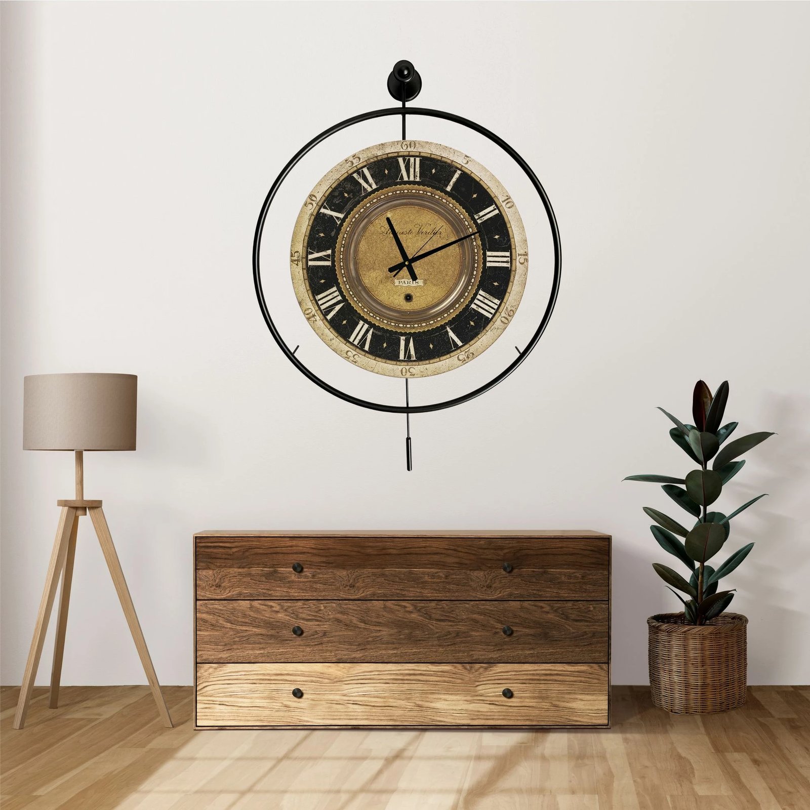 Orë muri dekorative prej metali, Wallity, Mclock-00127, e zezë, 58x80x7 cm