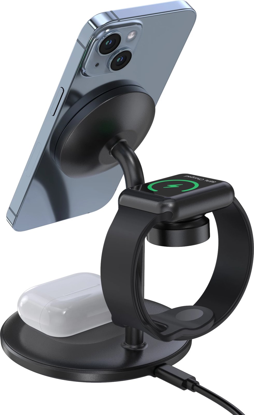 Stacion karikimi wireless 3-në-1 Choetech T585-F për iPhone 12/13/14, AirPods Pro dhe Apple Watch, USB-C, 15W, Zi