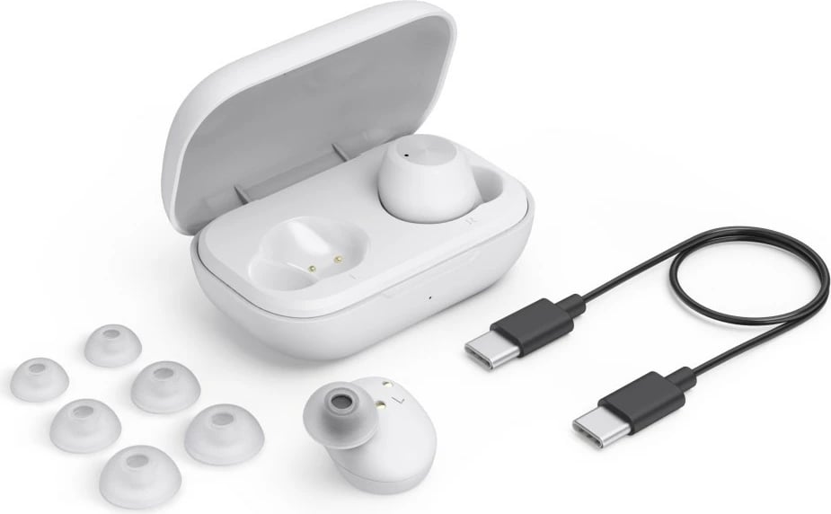 Kufje in-ear pa tela Hama Spirit Chop II 184173, Bluetooth 5.0, IPX4, Touch Control, USB-C, të bardha