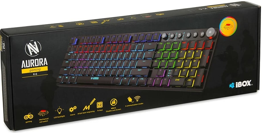 Tastierë mekanike gaming iBOX Aurora K-6, LED, me kabllo/pa kabllo, e zezë