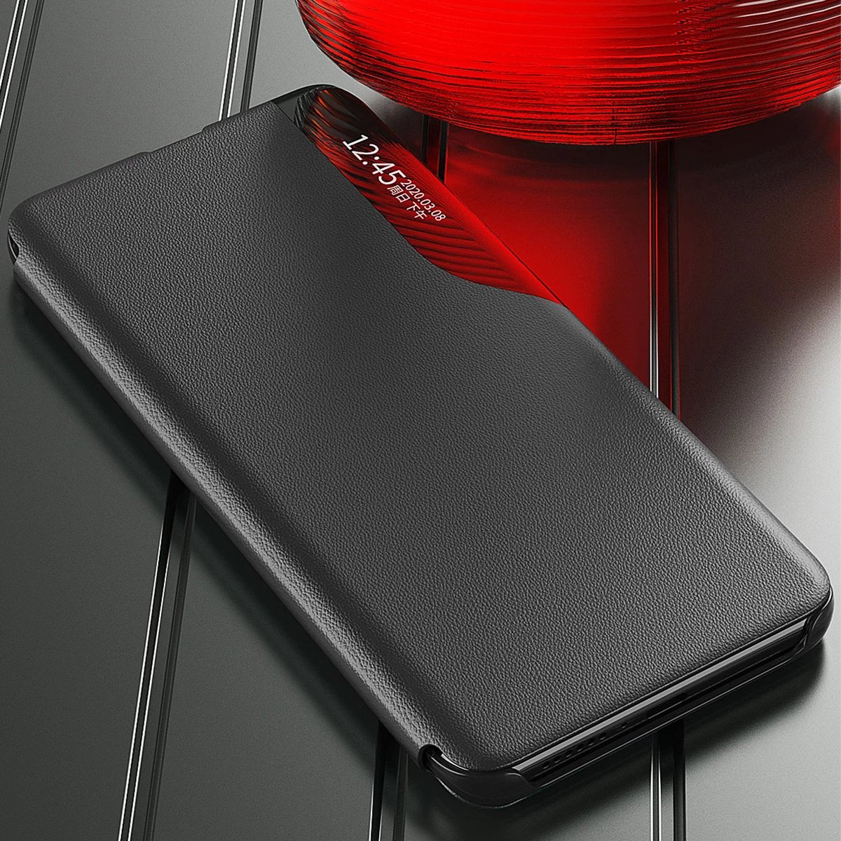 Mbështjellës Hurtel Eco Leather View Case për Samsung Galaxy S23+, me kapak, me qëndrim, Kuq