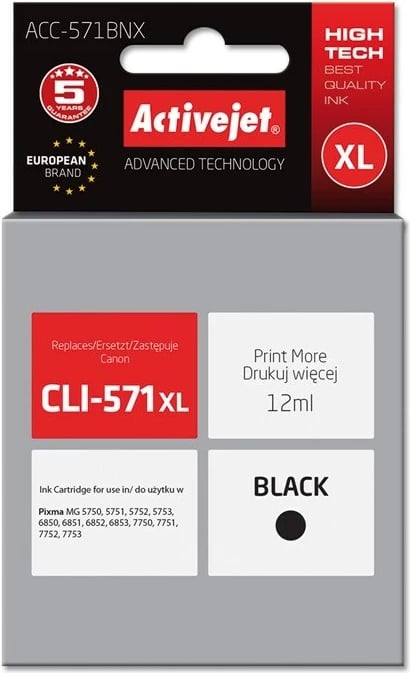 Ngjyrë zëvendësuese Activejet ACC-571BNX për printer Canon, 12ml, e zezë