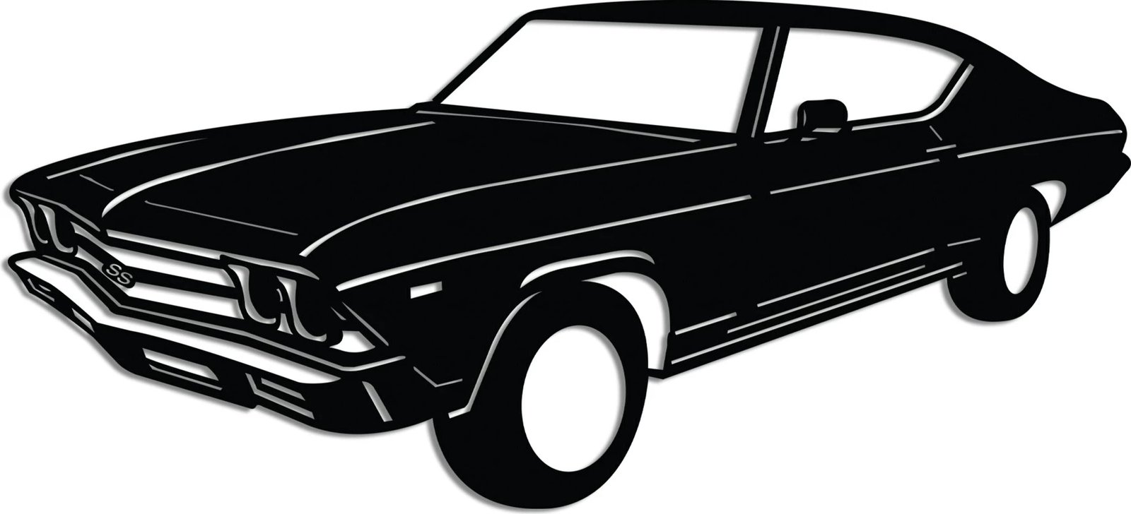 Aksesor dekorativ metalik për mur, Chevrolet Chevelle SS 1969 Malibu, ngjyrë e zezë