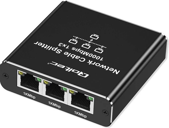 Switch i vogël Qoltec 52294, 3 porta RJ45, 1Gb/s, alumini, USB-C