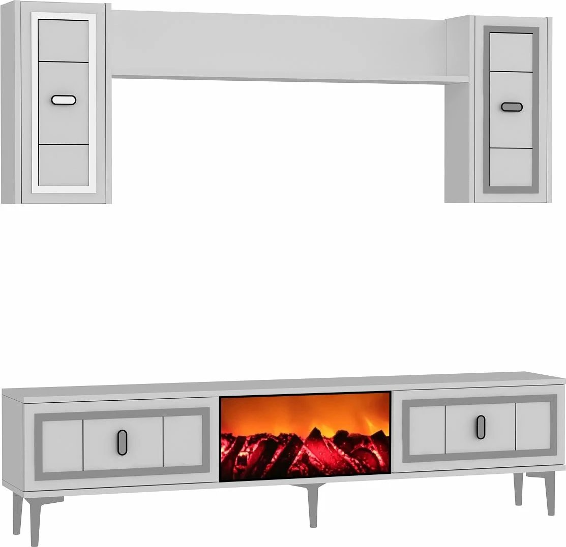 Njësi TV Skye Decor, oxhak Orion, e bardhë, argjend