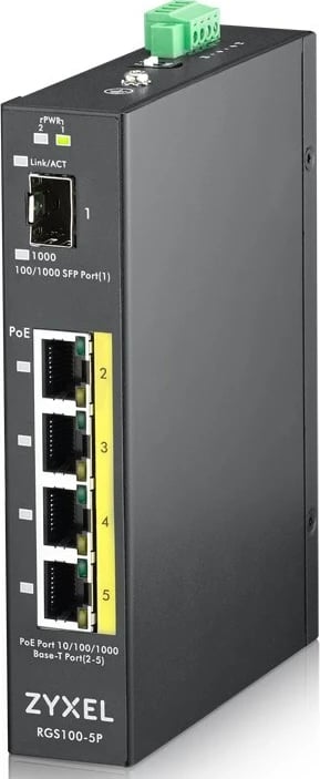 Switch ZyXEL RGS100-5P, 4 porte Gigabit PoE+, 4 slote SFP, Metal, i zi