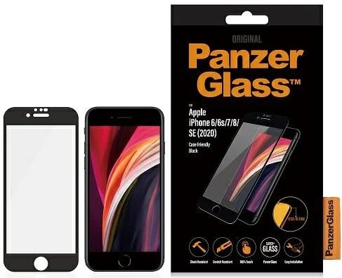 Xham i temperuar PanzerGlass E2E Super+ për iPhone 6/6s/7/8/SE 2020/SE 2022, me kornizë të zezë
