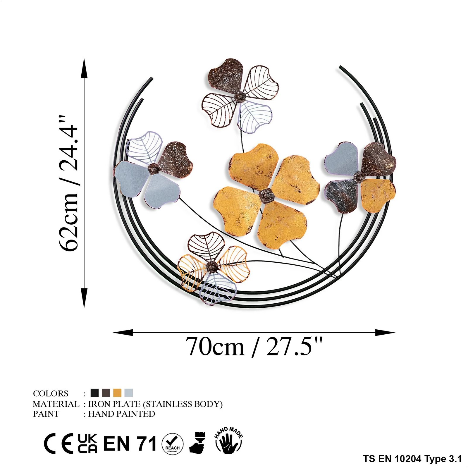 Aksesor dekorativ metalik për mur Wallity, Haiyang 2, shumëngjyrësh
