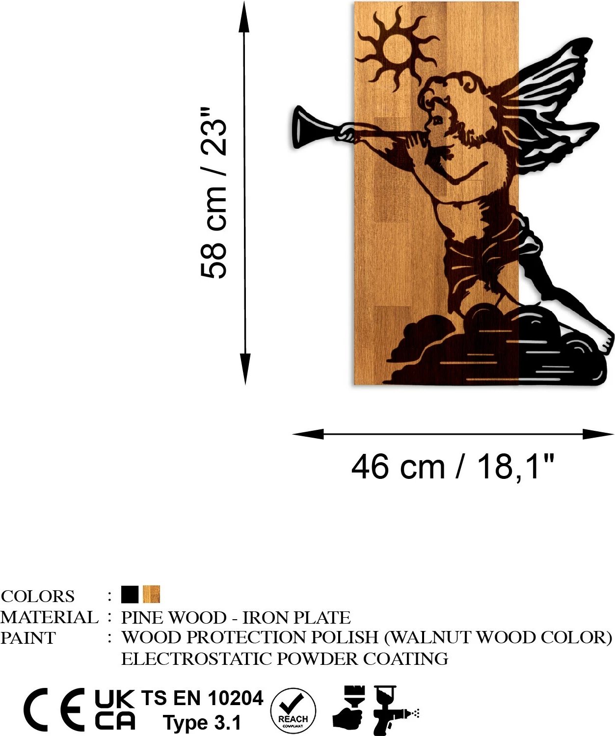 Aksesor dekorativ për mur, dru dhe metal, Wallity Eros 03, ngjyrë arre/zezë, 46x58cm