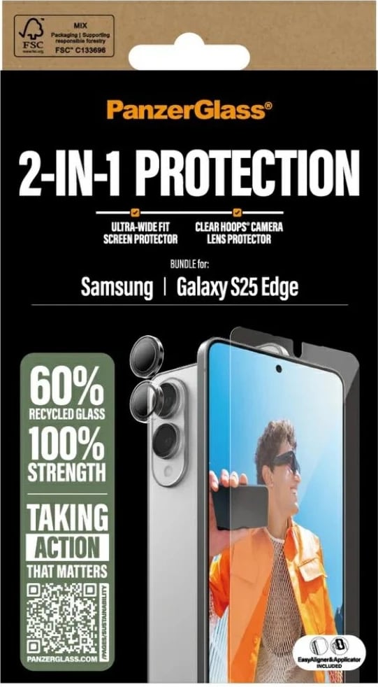 Mbështjellës PanzerGlass Hoops+UWF 2in1 për Samsung Galaxy S25 Edge, transparent