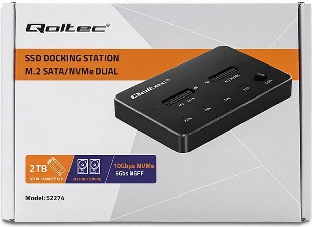 Kasë SSD Qoltec 52274, M.2, NVMe/SATA, USB-C, DUAL 2 x 2TB, e zezë