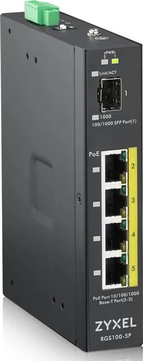 Switch ZyXEL RGS100-5P, 4 porte Gigabit PoE+, 4 slote SFP, Metal, i zi