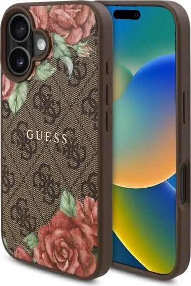 Mbështjellës Guess GUHMP16SP4ROPEMCW për iPhone 16 6.1", hardcase, MagSafe, kafe