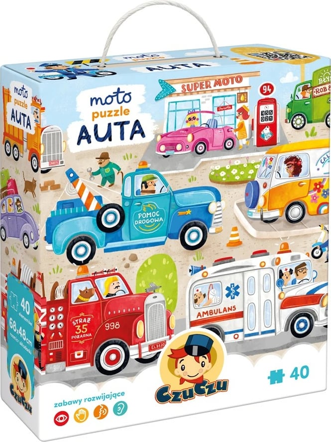Puzzle për fëmijë CzuCzu Moto Puzzle Cars, 40 pjesë, shumëngjyrëshe