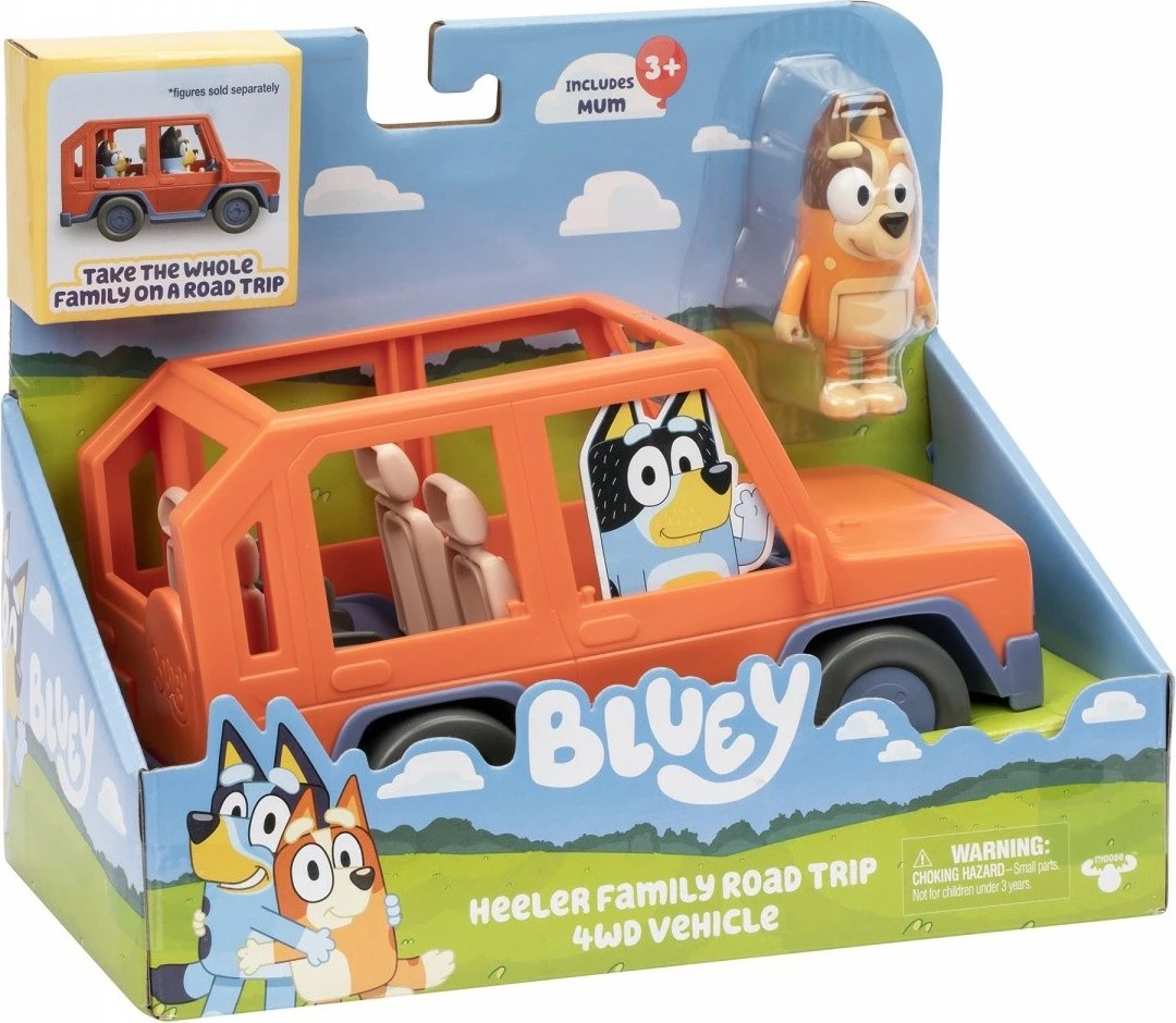 Set lodrash Bluey makinë 4x4 me figurë Chilli, portokalli