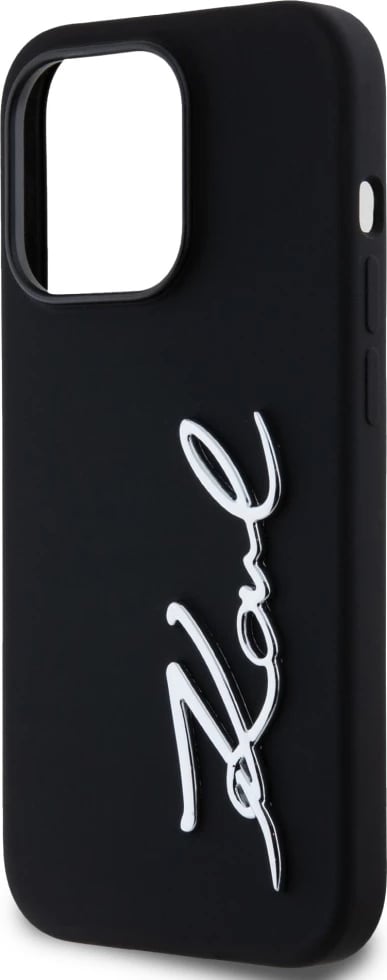 Mbështjellës Karl Lagerfeld Silicone Metal Script Logo për iPhone 14 Pro, i zi