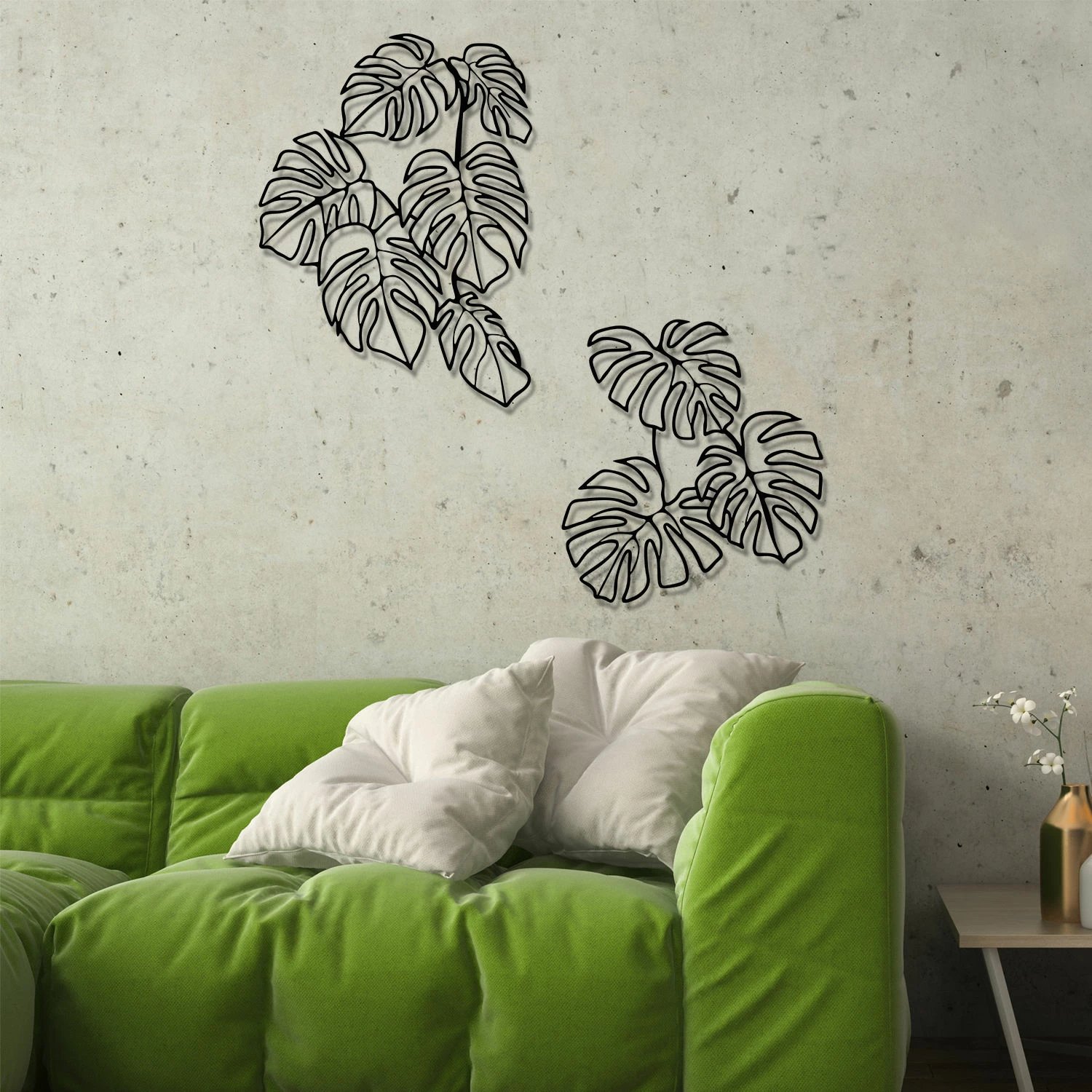 Aksesor dekorativ metalik për mur, Spirit Leaf, Wallity, ngjyrë e zezë, set 2 copë