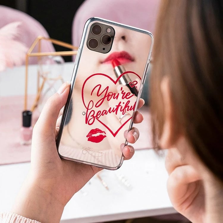 Mbështjellës Kingxbar Angel me pasqyrë dhe kristale Swarovski për iPhone 11 Pro Max, Transparent/Kuq Mbështjellës Kingxbar Angel me pasqyrë dhe kristale Swarovski për iPhone 11 Pro Max, Transparent/Kuq