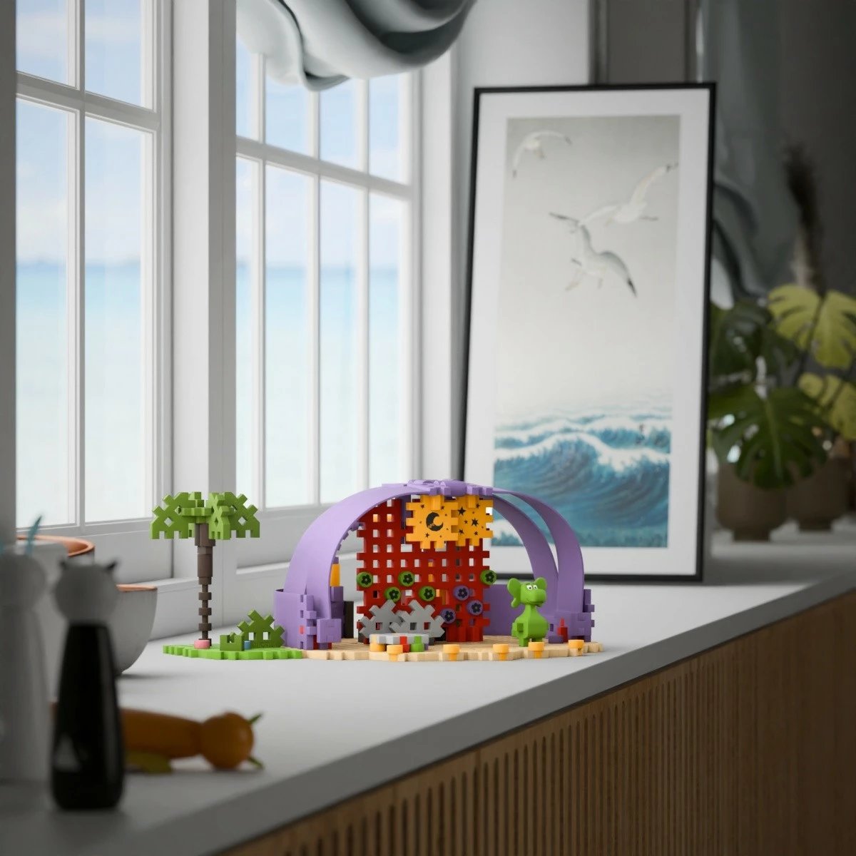 Set ndërtimi Marioinex Mini Waffle Diplodocus dhe Skena, 148 elemente, shumëngjyrëshe