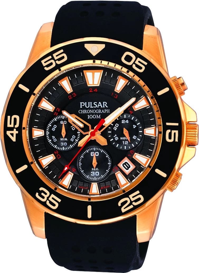 Orë dore për meshkuj Pulsar Chronograph, e zezë me të artë