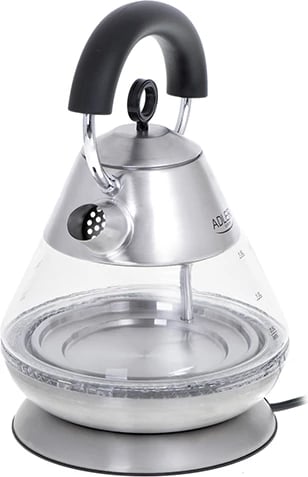 Zierëse uji elektrike, Adler AD 1282, 1.5L, 1850–2200W, STRIX, LED blu, bazë 360°, qelq/çelik, inox